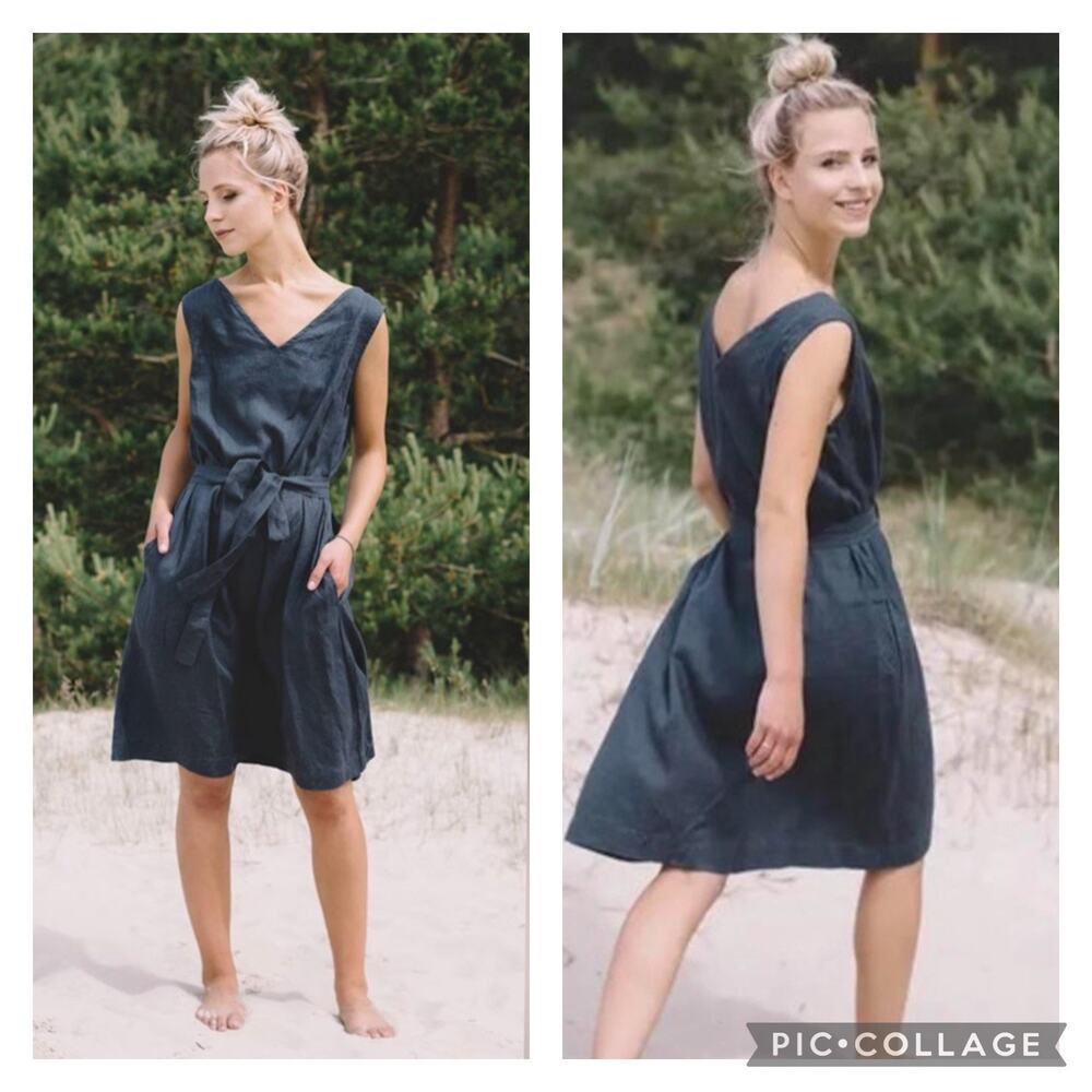Linenfox Gray Dori Dress Sleeveless V-Neck Size Small/Medium